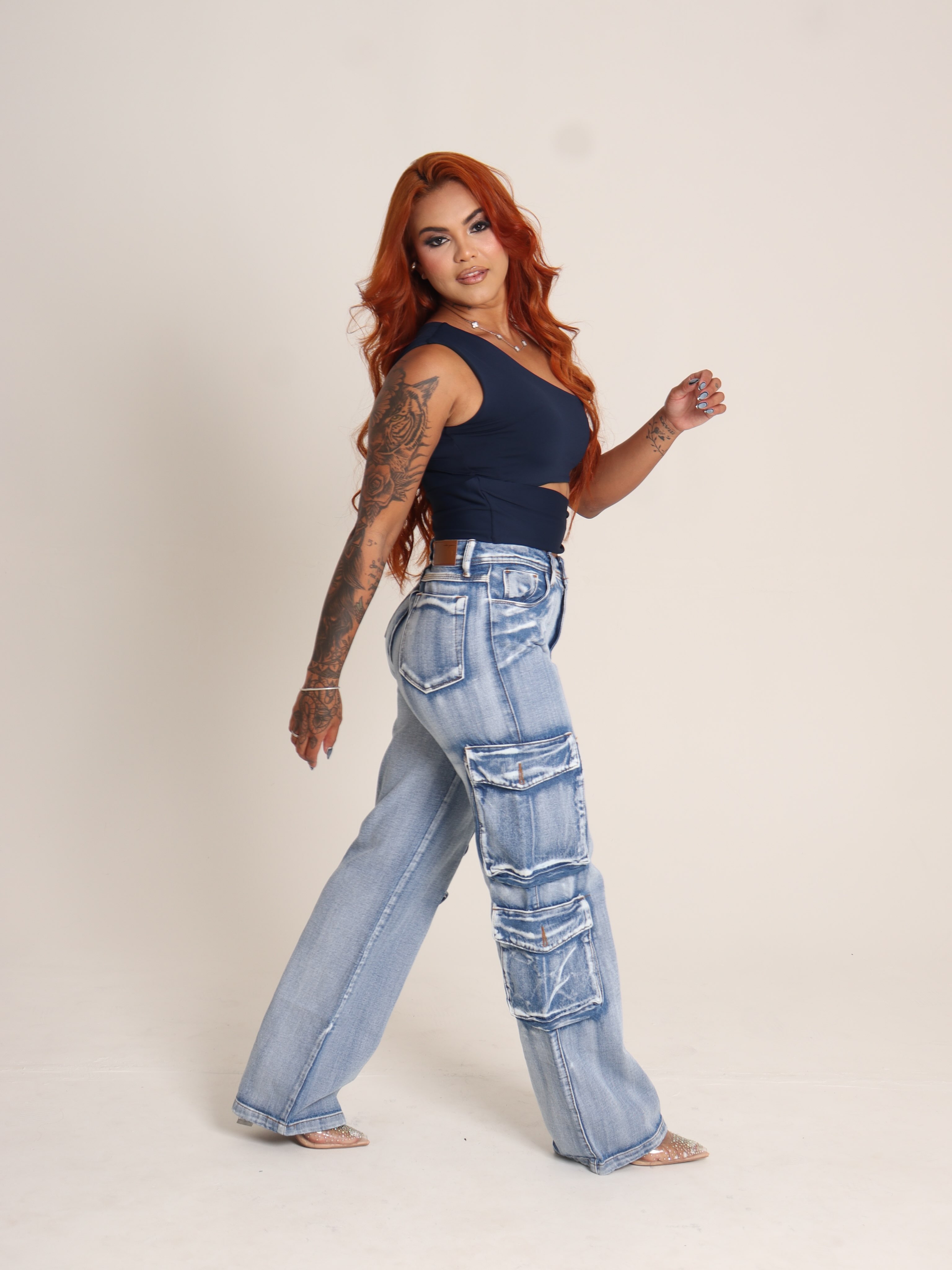 Conjunto Regata Marinho e Calça Cargo Jeans
